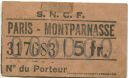 S.N.C.F. Paris - Montparnasse - Gepäckschein 5fr.