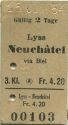 Lyss Neuchatel via Biel - Fahrkarte 3. Klasse 1954