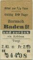 Zurzach - Baden Bf und zurück via Koblenz Turgi - Fahrkarte