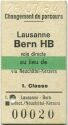 Fahrkarte - Changement de parcours 1964 - Lausanne Bern HB