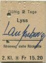Lyss Laufenburg Reiseweg siehe Rückseite - Fahrkarte