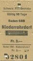 Baden SBB Niederrohrdorf und zurück - Schweizerische PTT-Betriebe 1970 Fahrkarte