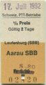Schweizerische PTT-Betriebe - Laufenburg (SBB) Aarau SBB - 1/2 Preis - Fahrkarte
