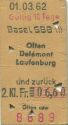 Basel SBB - Olten Delemont Laufenburg - Fahrkarte 1962