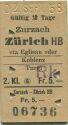 Fahrkarte - Zurzach - Zürich HB via Eglisau oder Koblenz Turgi