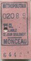 Metropolitain - Monceau - 1re Classe - Billet Fahrkarte