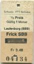 PTT-Betriebe - Laufenburg (SBB) Frick SBB und zurück - Fahrkarte