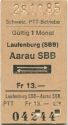 Laufenburg (SBB) Aarau SBB und zurück - PTT Betriebe - Fahrkarte