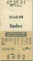 Zürich HB Baden retour - Fahrkarte