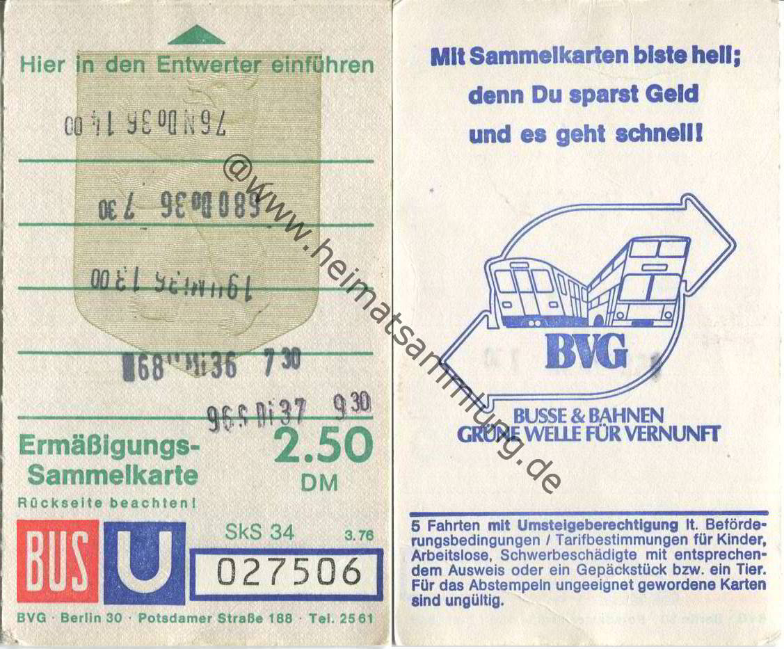 Rarität f alte BVG Fahrscheine Block 2 Tage TouristenkarteU Bahn Bus Sammler 