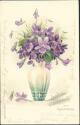 Postkarte - Veilchen in der Vase - Prägedruck
