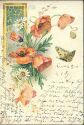 Ansichtskarte - Blumen - Mohn - Schmetterling