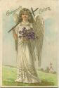 Postkarte - Gesegnete Ostern - Engel mit Blumen und Kreuz