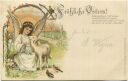 Postkarte - Fröhliche Ostern - Engel - Schaf - Vögel