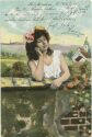 Postkarte - Frau mit Blumenkranz