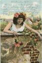 Postkarte - Frau mit Blumenkranz