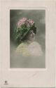 Postkarte - Frau mit Blumen am Hut