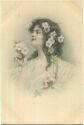 Postkarte - Frau mit Blumen im Haar