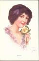 Hetty - Frau mit Blume - Künstlerkarte signiert F. Bedi - Postkarte