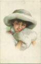Postkarte - Frau mit Hut und Muff