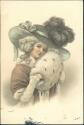 Frau mit Hut und MuffPostkarte - 