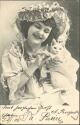 Postkarte - Frau mit Hut - Katze