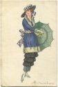 Postkarte - Junge Frau mit Schirm und Hut