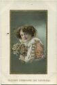 Postkarte - Frau mit Blumen - Goldprägedruck