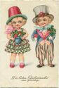 Postkarte - Zwei Puppen - Fliegenpilz - Klee