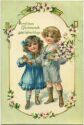 Postkarte - Geburtstag - zwei Kinder mit Blumen