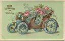 Postkarte - Geburtstag - Blumen - Auto