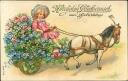 Postkarte - Mädchen mit Pferd und Blumenwagen