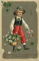 Postkarte - Kind mit Blumenkorb - und Hufeisen - Prägedruck