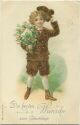 Postkarte - Geburtstag - Kind mit Blumenstrauss - Glücksklee - Prägedruck