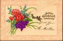 Postkarte - Geburtstag - Blumen - Prägedruck
