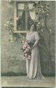 Postkarte - Frau mit Blumenstrauss