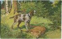 Hirsch - Jagdhund - Künstleransichtskarte