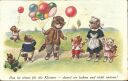Postkarte - Katzen in Menschenkleidung - Luftballons