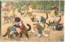 Postkarte - Vermenschlichte Katzen - Bockspringen