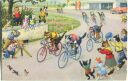 Postkarte - Vermenschlichte Katzen - Fahrradrennen