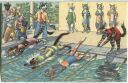 Postkarte - Vermenschlichte Katzen - Wettschwimmen