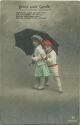 Postkarte - Hans und Grete unter einem Regenschirm