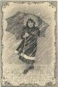 Postkarte - Mädchen im Regen mit Regenschirm