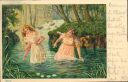 im Wasser spielende Mädchen - Ansichtskarte