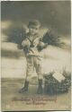 Postkarte - Junge mit Blumensträussen