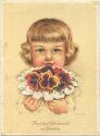 Kind mit Blumenstrauss - Künstlerkarte