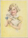 Mädchen mit Katze auf dem Arm - Künstlerkarte