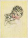 Kleinkind mit Katze - Künstlerkarte