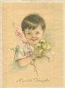 Ostergrüße - Junge mit Küken und Blumen - AK Großformat