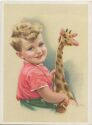 Postkarte - Junge mit Spielzeug-Giraffe - Künstlerkarte
